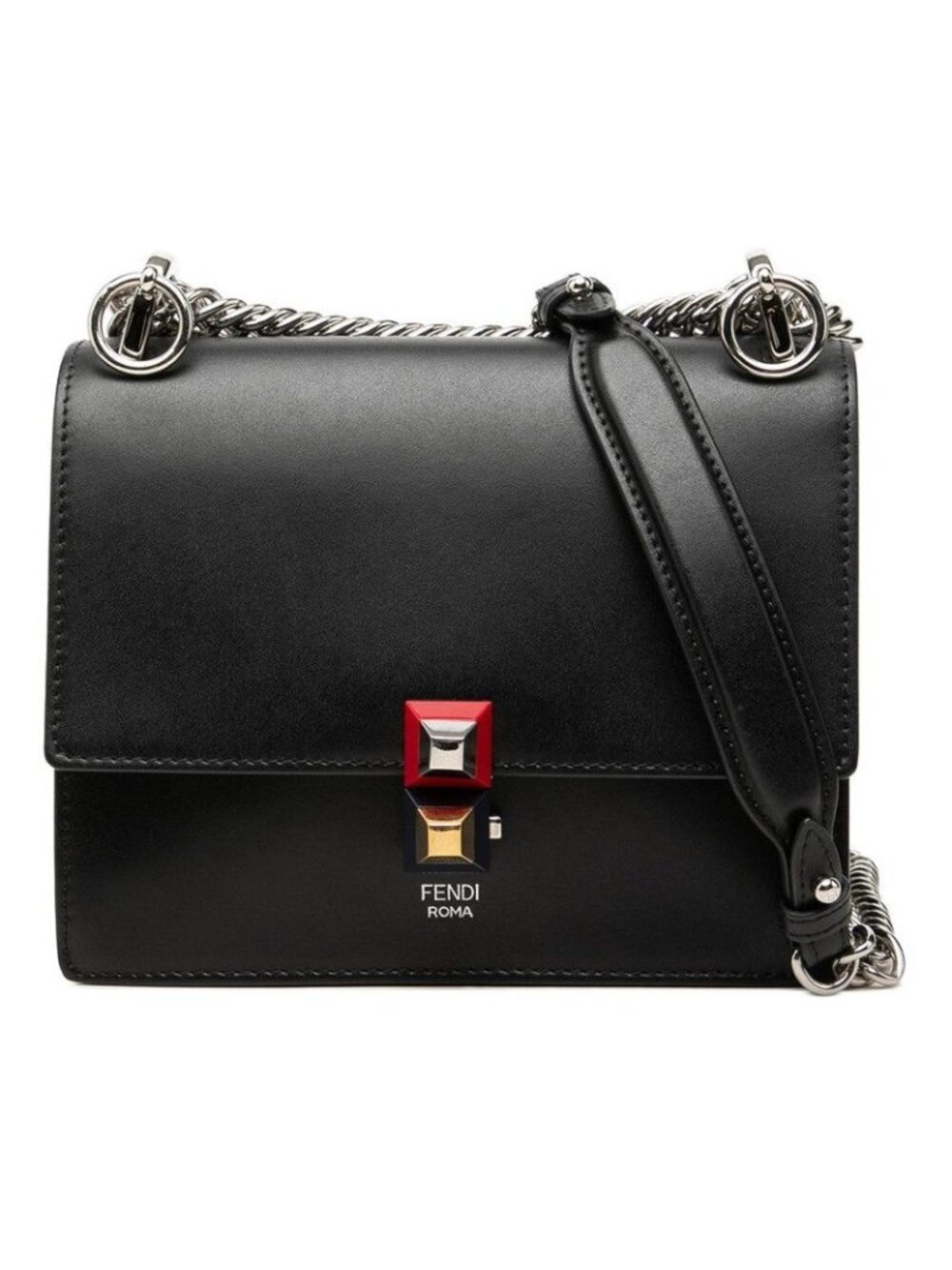 Fendi Canai Mini Chain Shoulder Bag Black Leather